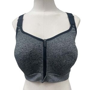 Pink Active Sports Bra Gray Black Zip Front Racerback Medium‎ DD High Impact